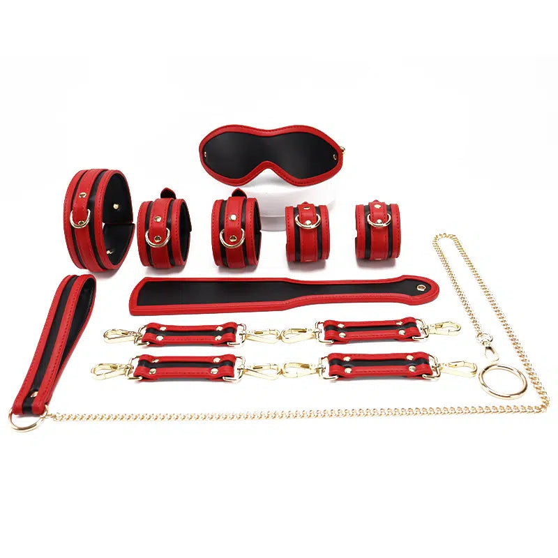 Kit de sujeción Bondage al por mayor en negro y rojo con equipo de dispositivo